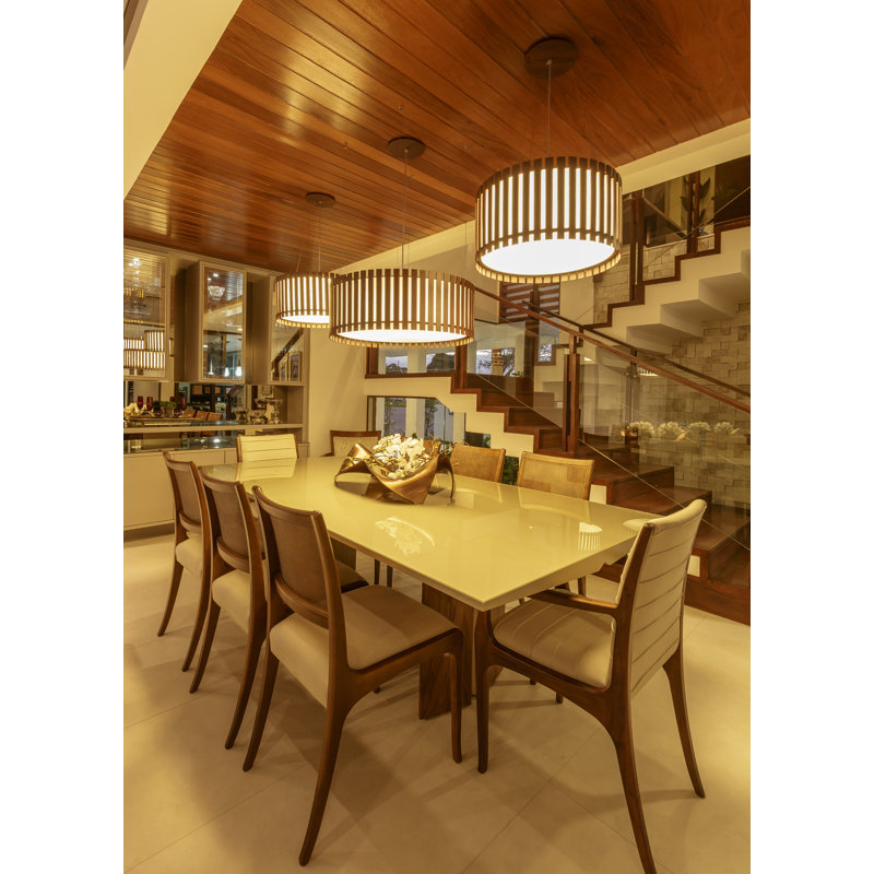 3 - Light Chandelier, Teak, 8.58" H x 19.5" W x 19.5" D