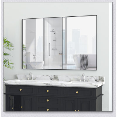 36X36 Oversized Modern Rectangle Bathroom Mirror With Black Frame, Durable And Versatile For Various Rooms