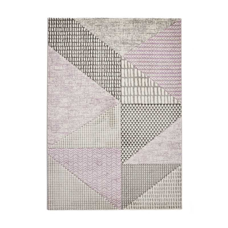 Geometric 80cm X 150cm Area Rug, Rectangle 80 x 150 cm, Lilac/Grey
