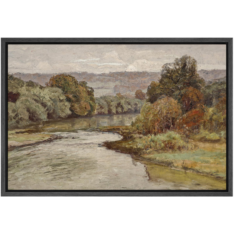 Illustration de paysage rustique à Bend Tranquil River Bend, Noir, H 24 po x l 16 po