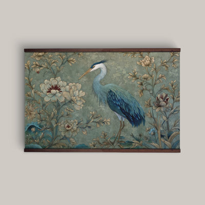 Grande tapisserie sur toile, héron bleu