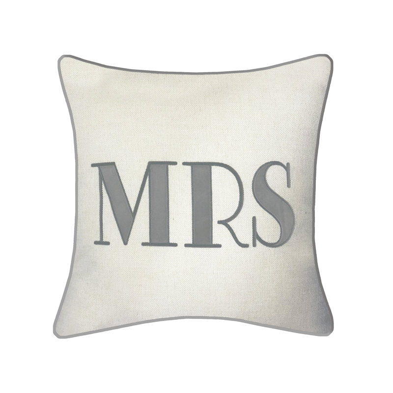Edie@Home Embroidered Reversible Throw Pillow, Gray, Mrs