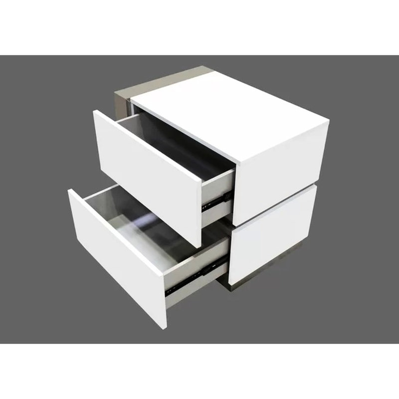 Table de chevet en peuplier de style moderne, laque blanche, 2 tiroirs, décoration de chambre