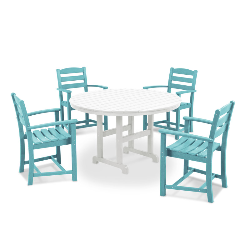 Ensemble repas 5 pièces POLYWOOD La Casa Café, Turquoise / blanc