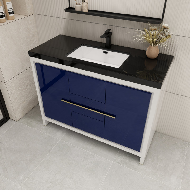 Ensemble de meuble-lavabo simple 48 po Enhaut, Bleu nuit ultrabrillant