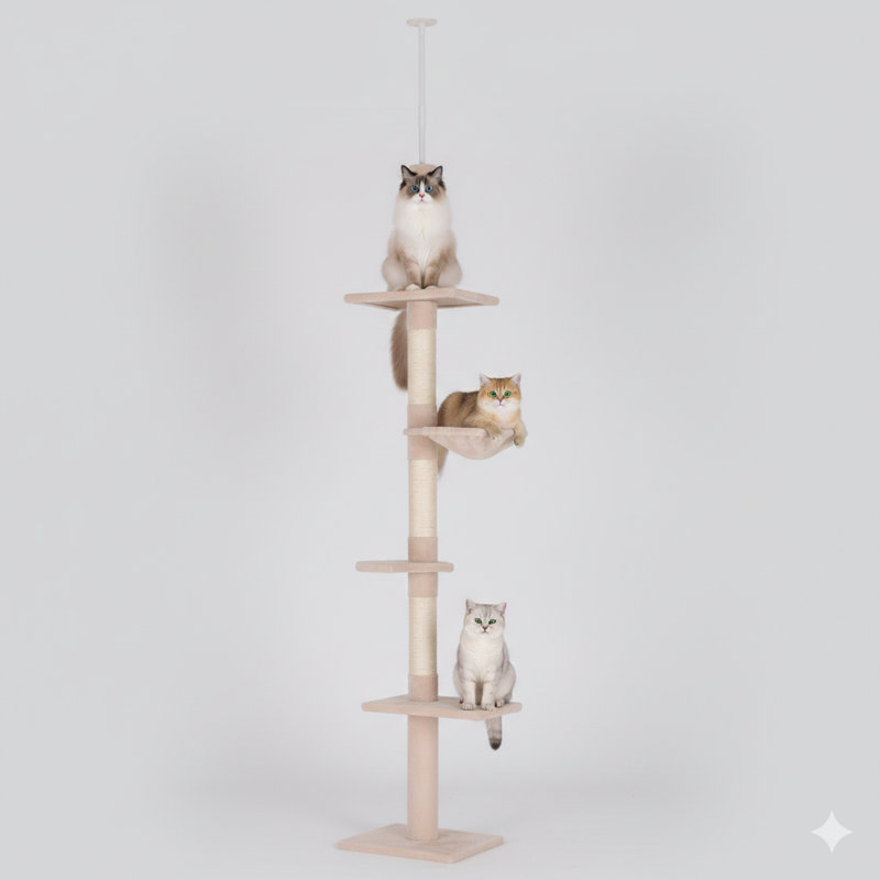 Arbre à chat et tour d'escalade verticale à hauteur réglable du sol au plafond