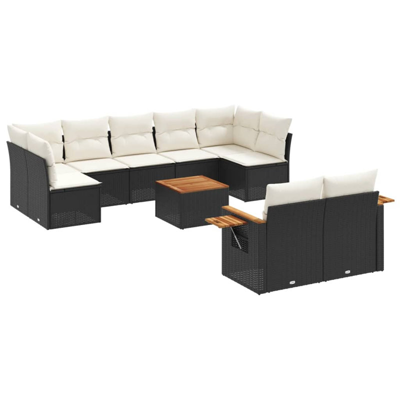 Vidaxl Garden Sofa Set Black PE Rattan Large Adjustable Armrests