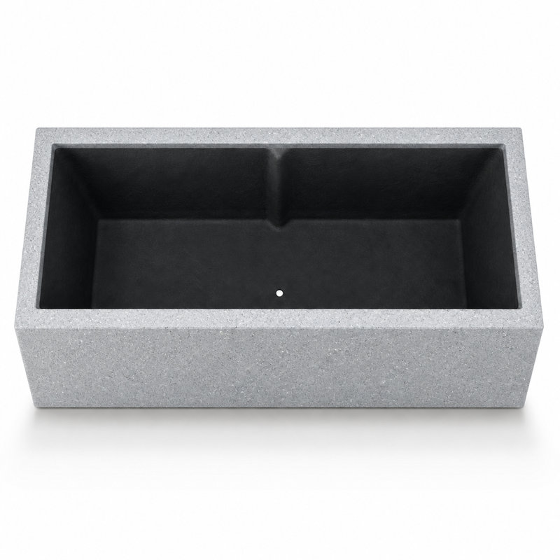 Pot de fleurs rectangulaire en polystone lisse avec treillis et roues en acier, gris, Gris