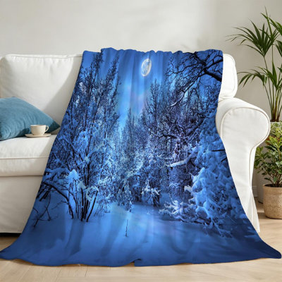 Jeté en flanelle transparente molletonnée, impression recto au clair de lune