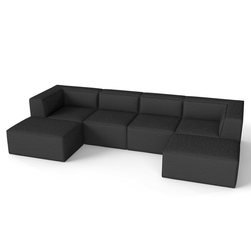 Canapé modulaire rembourré Compression Comfy Cloud de 135 po de largeur à 6 places, aucun assemblage requis, Polyester noir