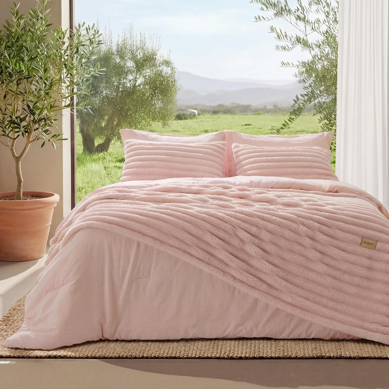 Bedsure Twin/Twin-XL 2-in-1 Comforter Set with Detachable Fluffy Blanket – Peachskin SnapTech Design Bed-in-a-bag, All-Season Bedding Set(Set of 4) for Dorm Room