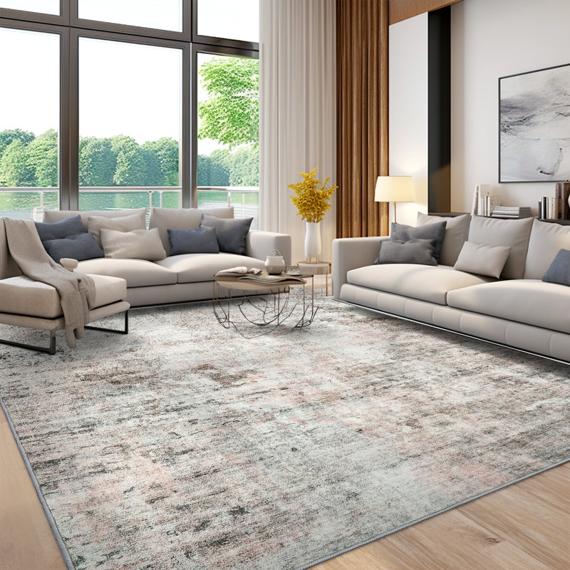Modern Abstract Non Slip Washable Area Rug(Brown), Rectangle 9' x 12'