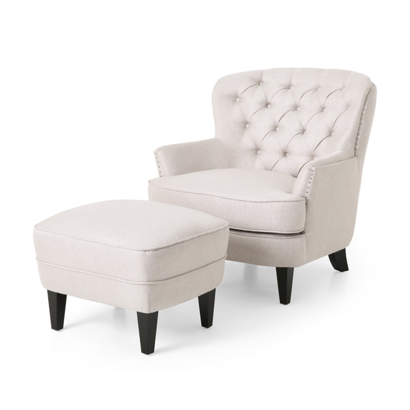 Michaelson Upholstered Armchair with Ottoman, White Polyester