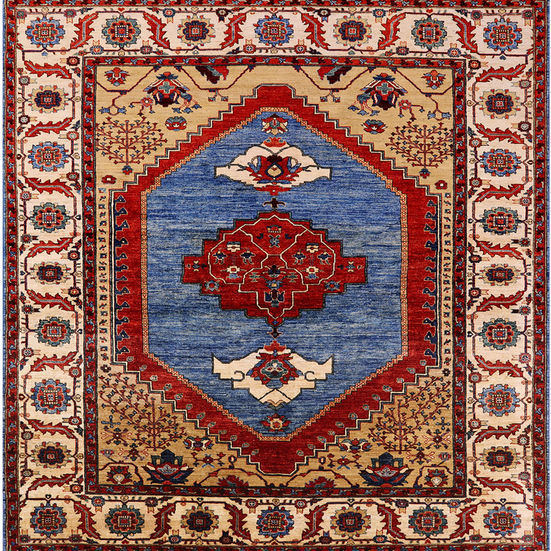 Tapis oriental brun clair / rouge, Carré 5 pi