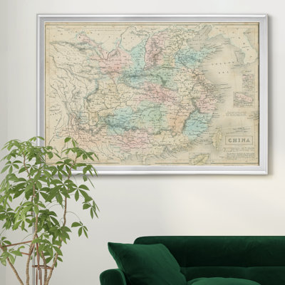 Carte de Chine - Carte du monde vintage, encadrée sous verre acrylique, décoration murale pour bureau et bibliothèque