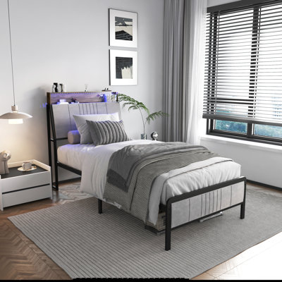 Upholstered Twin Bed Frame With Led Headboard