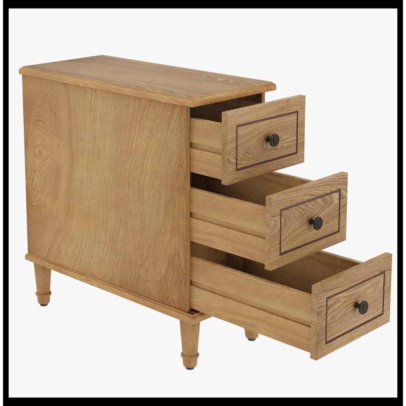 Table de chevet en bois, table d'appoint étroite entièrement assemblée avec 3 tiroirs