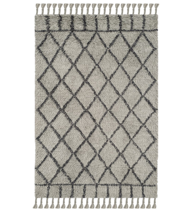 Aderonke Hand Tufted Wool/Cotton Geometric Rug in Gray, Rectangle 4' x 6'