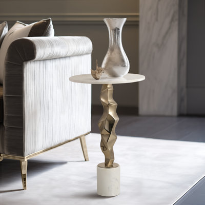 Lagretta Modern Metal and Marble Accent Table with Sculptural Aluminum Base, Contemporary Side Table with Sleek Design and Elegant Stone Top for Home by Ivy Bronx