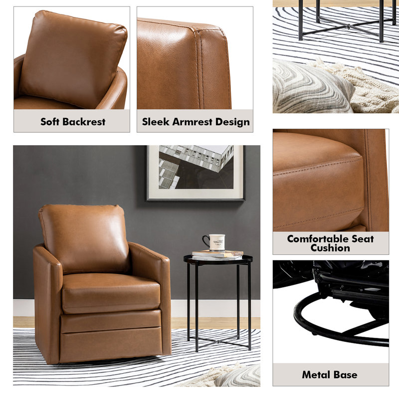 Avalise Faux Leather Swivel Armchair, Camel Faux Leather