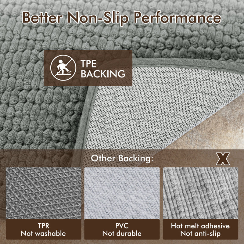 Extra Soft Absorbent Corduroy Non-Slip Bath Rug, 16"W x 24"L, Dark Gray