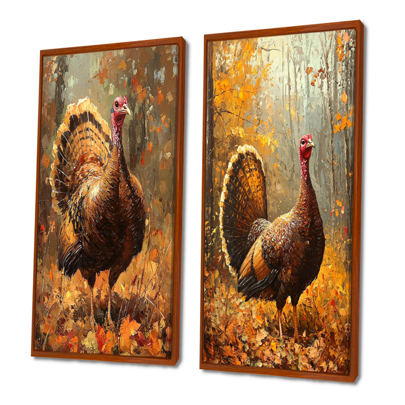 Wildwood Gobbler Turquie I - ensemble d'art mural de dinde 2 pièces, H 32 po x l 32 po, Cadre flottant brun