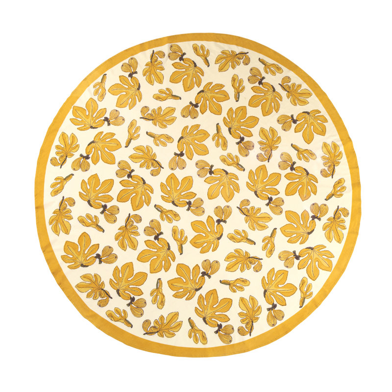 Fig Handmade Floral Tablecloth, 70" Round, Yellow/White