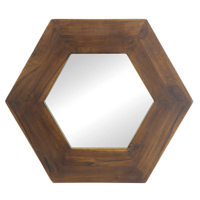 Dark Brown Hexagon Mirror With Stable Solid Wood Backing, Hallway Living Room Decor, 18.5"x18.5 For Decorative Use, 18.5"x18.5", Hue