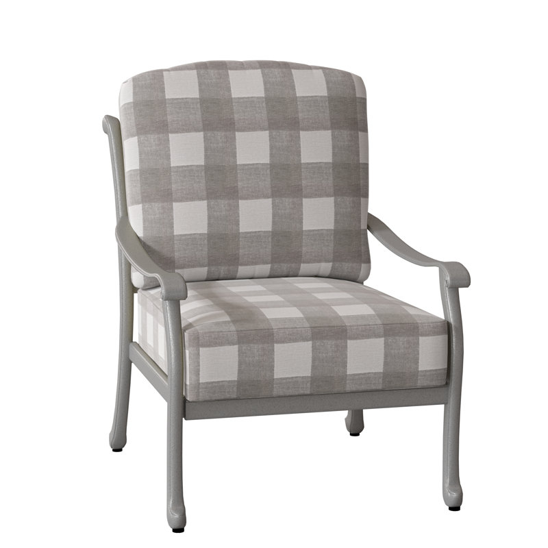 Casa Aluminum Outdoor Lounge Chair, Textured Black, Prescott Dove Check Sunbrella®