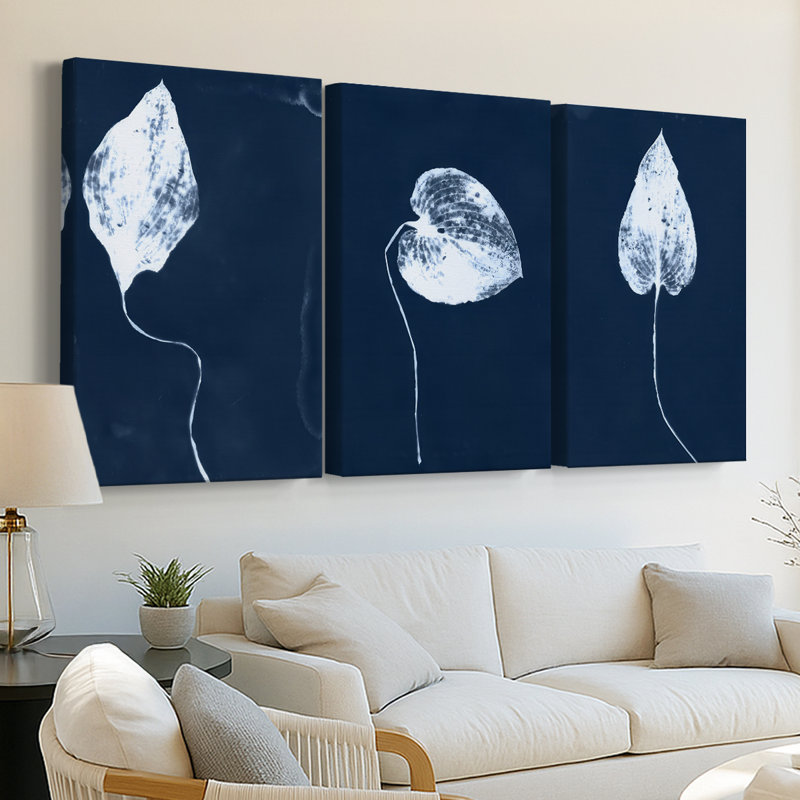 Cyanorphe I - Toile tendue sur mesure avec châssis - 3 pièces, H 12 po x l 24 po