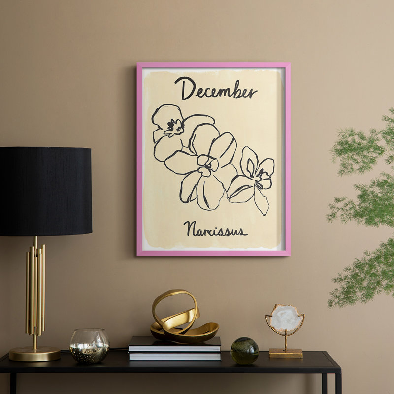 Reproduction encadrée mois de la naissance - bois massif, H 15 po x l 12 po, Rose