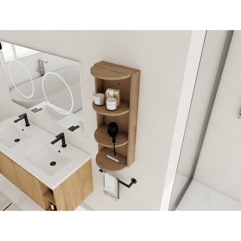 Support de rangement mural de 12 po pour salle de bain 12 po, Imitation chêne