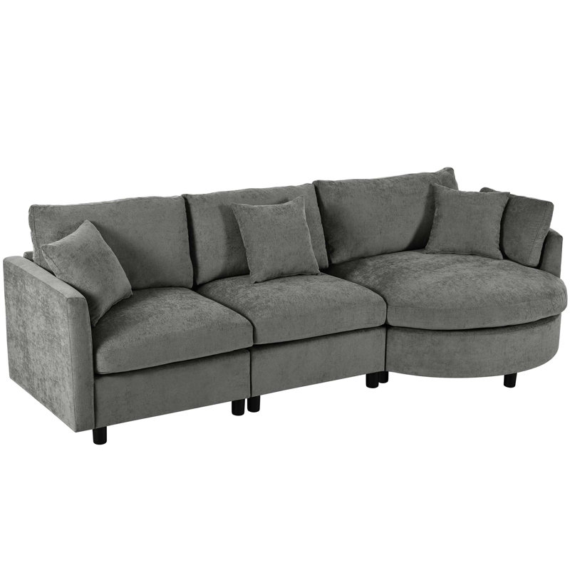 Canapé modulaire en chenille avec méridienne incurvée
