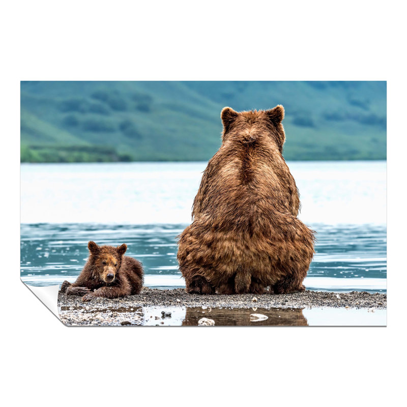 Mother And Baby Bear By The Lake - No Frame Print, 20cm H x 31cm W