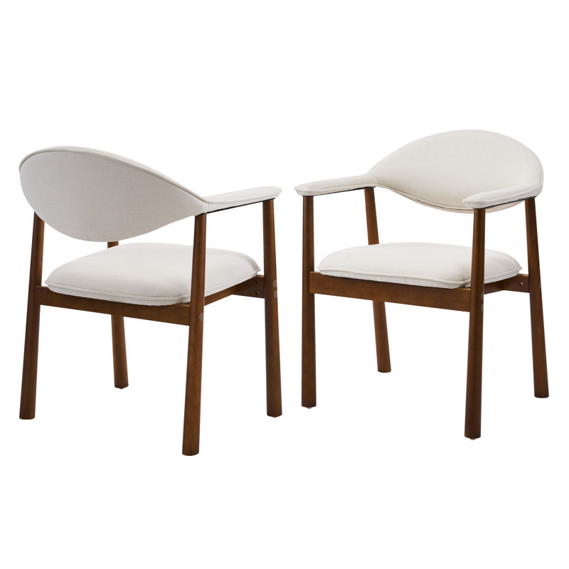 Fauteuils de salle à manger rembourrés Auberkonos, 2, Coussin beige / structure en noyer