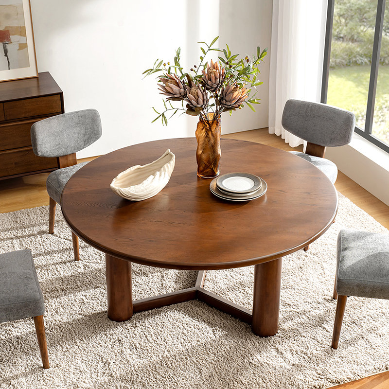 Howarth 60" Farmhouse Solid Wood Round Dining Table, Walnut
