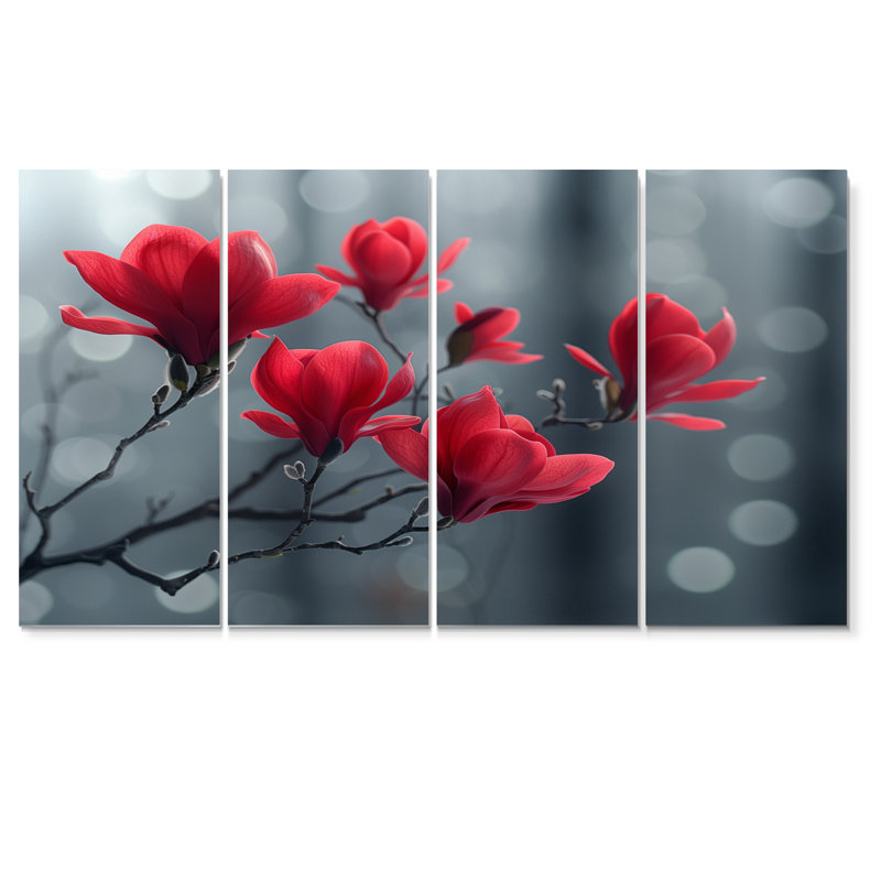 Ensemble de décorations murales rouge et gris Glamour Summer Magnolias, H 28 po x l 48 po