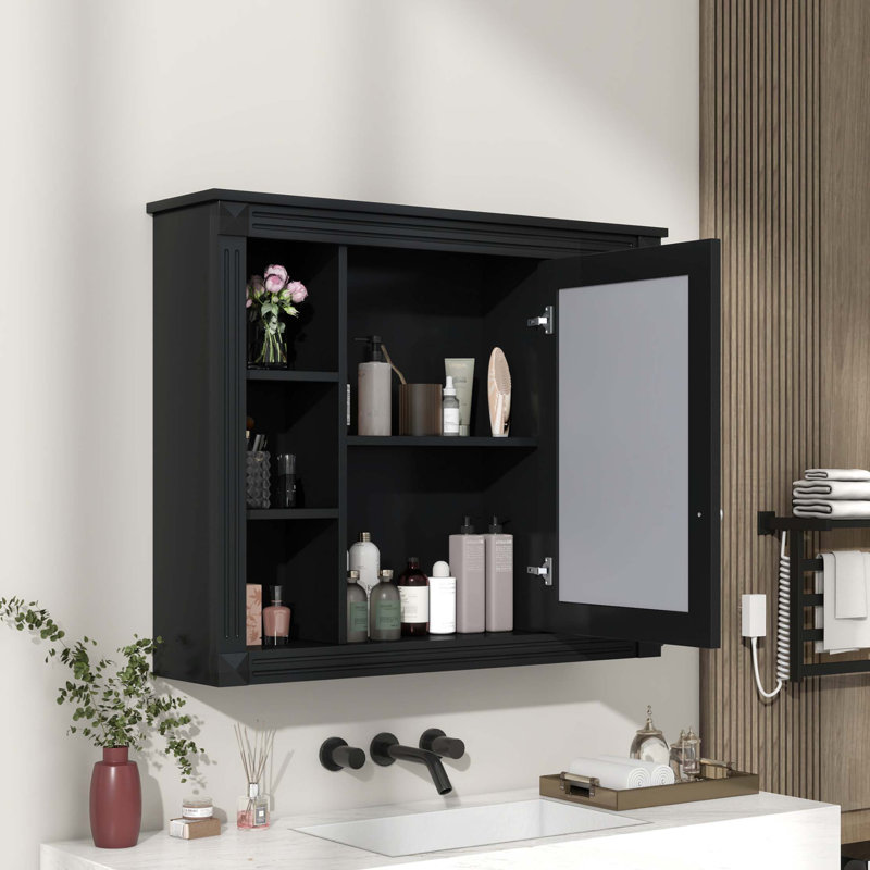 Armoire de rangement murale pour salle de bain 35 po x 28 po, armoire à pharmacie, armoire murale moderne avec miroir, armoire à miroir avec 6 tablettes ouvertes, meuble-lavabo non inclus