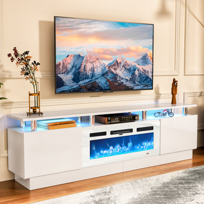 80" Media Console For TVs Up To 90" With Electric Fireplace, Large TV Stand with Led Light