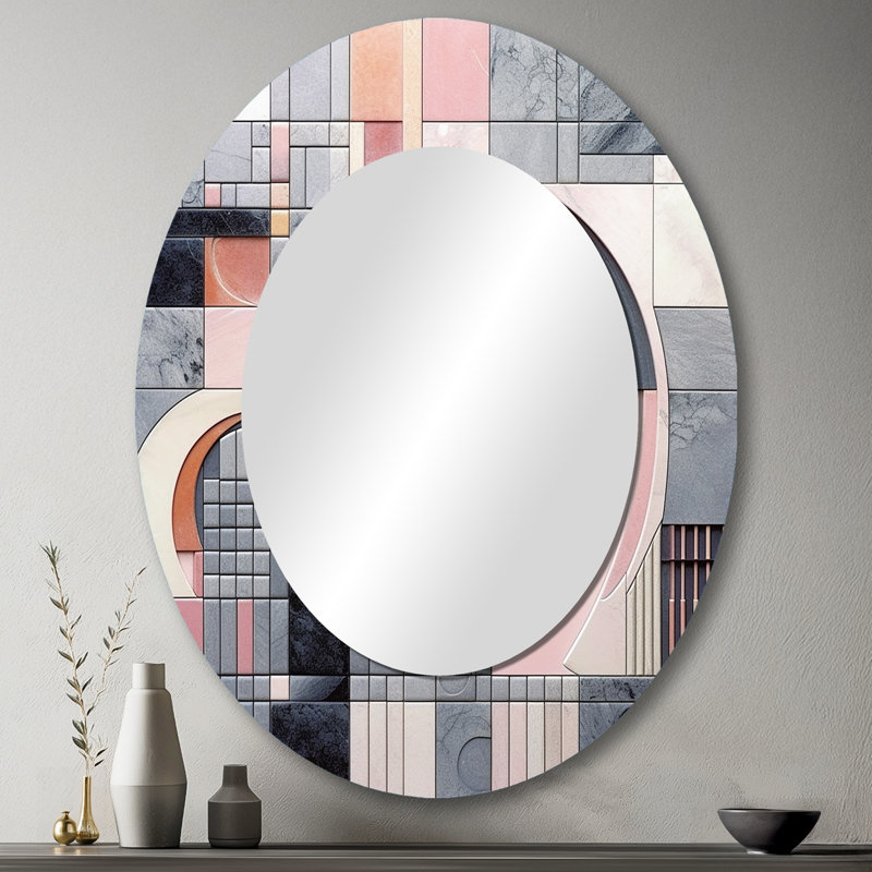 Pink Transcendent Angles III - Miroir mural ovale moderne, 43 po x 33 po