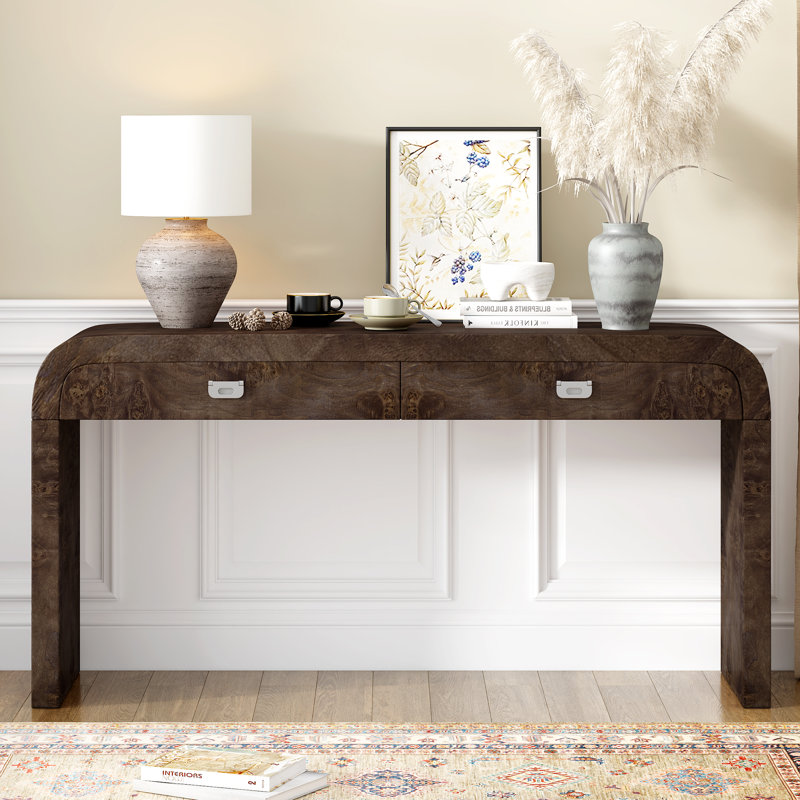 Console en bois avec tiroirs Faelina, H 31,7 po x l 60 po x P 15,7 po, Brun foncé