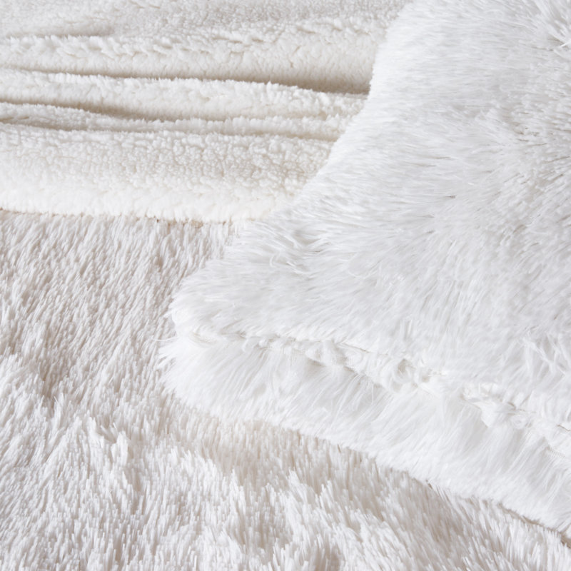 Couverture en fausse fourrure , Blanc, L 66 po x L 90 po