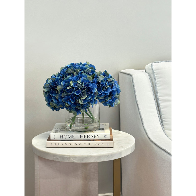 Faux Hydrangea Arrangement in Vase, Blue