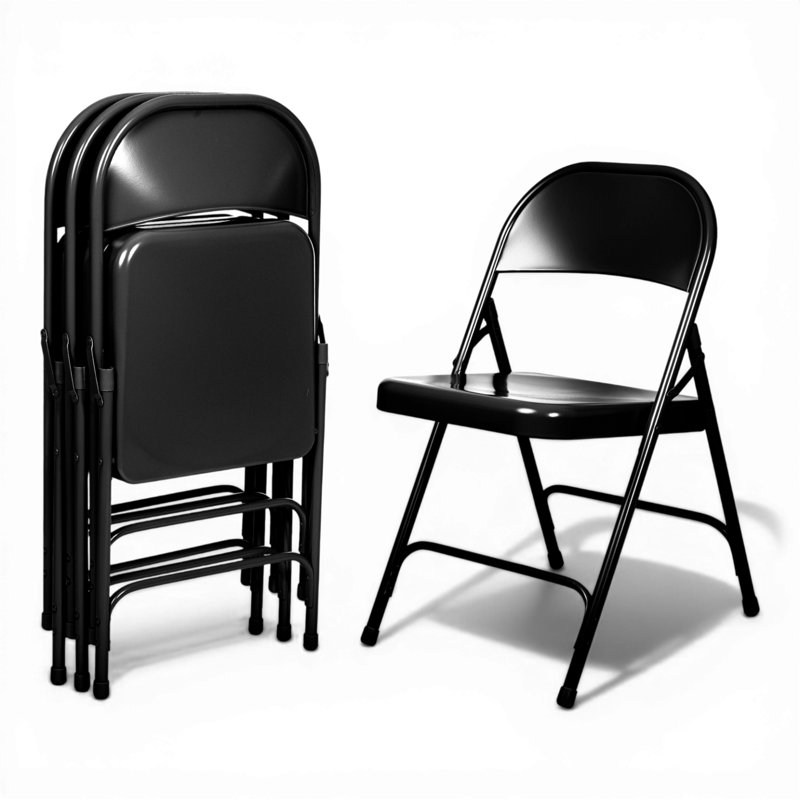 Bernadine Metal Round-Backed Folding Chair, Black
