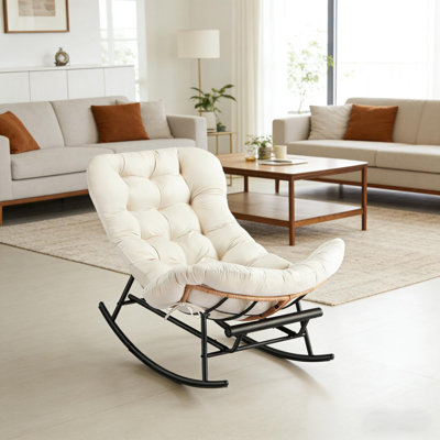 Chaise berçante avec repose-pieds, coussin épais amovible et structure en métal pour le salon de patio