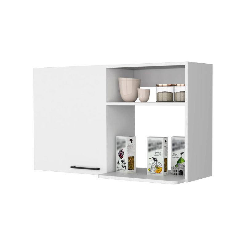 Armoire murale blanche de 40 pouces de large avec tablettes élégantes et rangement supplémentaire à hauteur de 5 paquets et 2 tablettes latérales pour économiser de l'espace