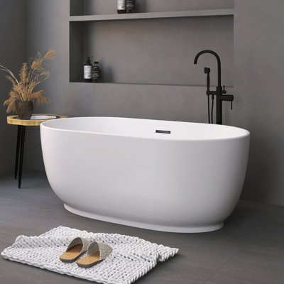 60 In. X 31.5 In. Acrylic Freestanding Soaking Bathtub In Glossy White