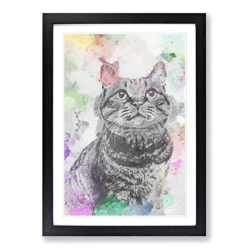 Colours of a Cat in Abstract - Picture Frame Graphic Art Print, Black Framed, 36cm H x 27cm W x 2cm D