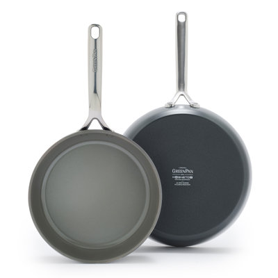 GreenPan GP5 Hard Anodized Healthy Ceramic Nonstick 9.5” & 11” 2 Piece Frying Pan Skillet Set,Heavy Gauge Scratch Resistant, Stay-Flat Surface, Induction, Mirror Finish Handle, Oven Safe, PFAS-Free