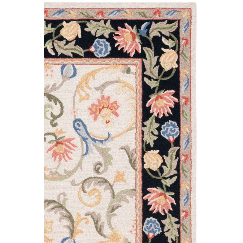 Oxfordshire Hand Tufted Wool/Cotton Floral Rug in Black/Ivory, Rectangle 6' x 9'